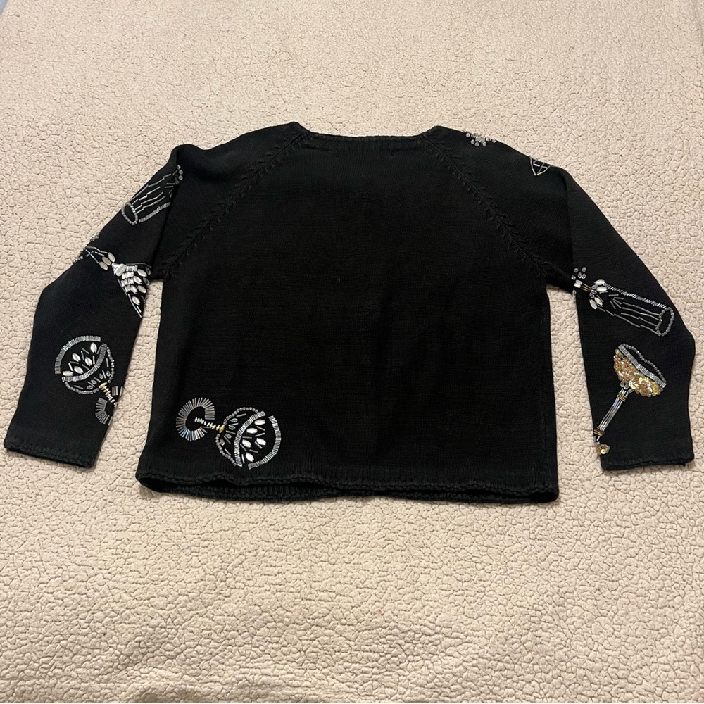 Vintage Michael Simon Cardigan Sweater Black Jeweled Martini Glasses Size M - Picture 4 of 16